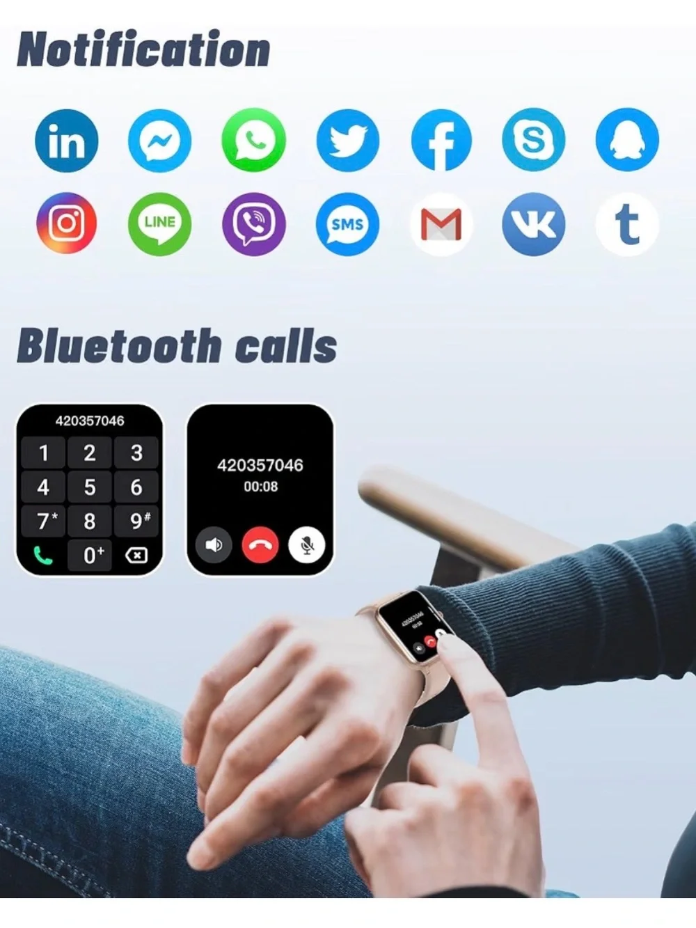Smart Watch Bluetooth Call for iPhone Android Pink 1.8